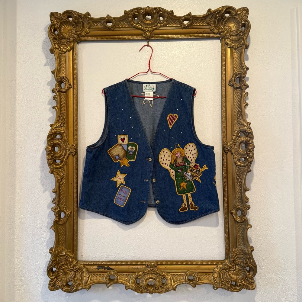 Vintage The Quacker Factory denim Angels can fly vest size Large